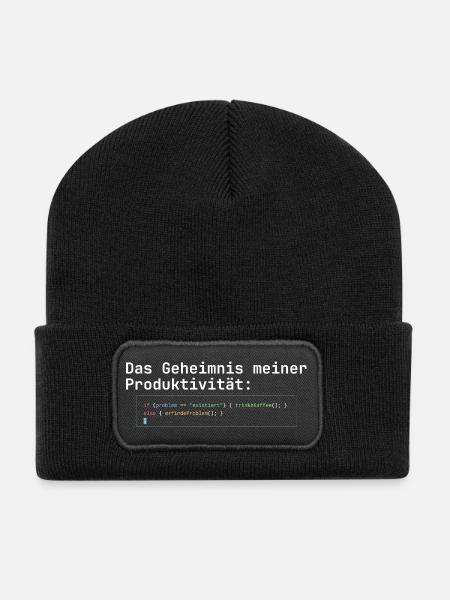 Programmierer Kaffee Geheimnis der Produktivität - Recycelte Patch Beanie - Schwarz