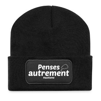 Penses autrement autisme - Beanie recyclé à patch - noir - Devant