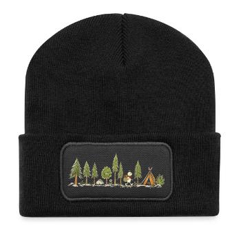 Wandern Camping Pfadfinder Wald Outdoor Abenteuer - Recycelte Patch Beanie - Schwarz - Vorne
