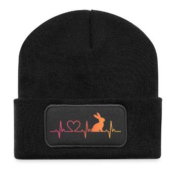 Kaninchen Herzschlag Hase Karnickel Häschen - Recycelte Patch Beanie - Schwarz - Vorne
