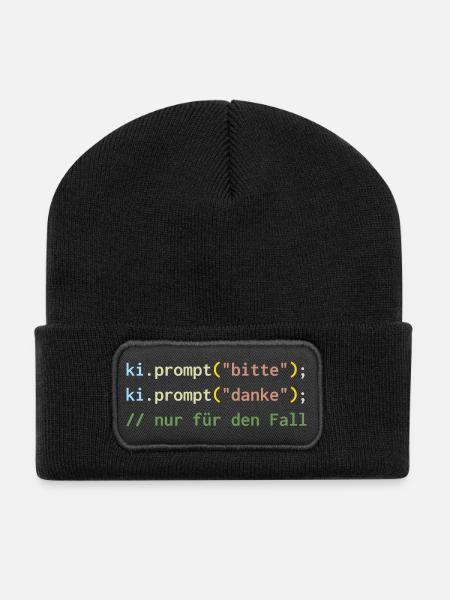 ki.prompt("bitte") – Höflich zur KI - Recycelte Patch Beanie - Schwarz
