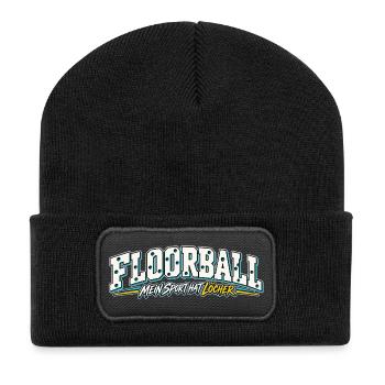 Floorball Löcher Humor Design - Recycelte Patch Beanie - Schwarz - Vorne