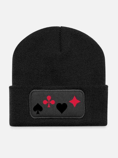 Pik Ass Herz Poker Blackjack Symbol Karten Kasino - Recycelte Patch Beanie - Schwarz
