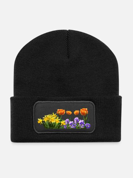 daffodils roses rosen blumen flowers tulips tulpen - Recycelte Patch Beanie - Schwarz