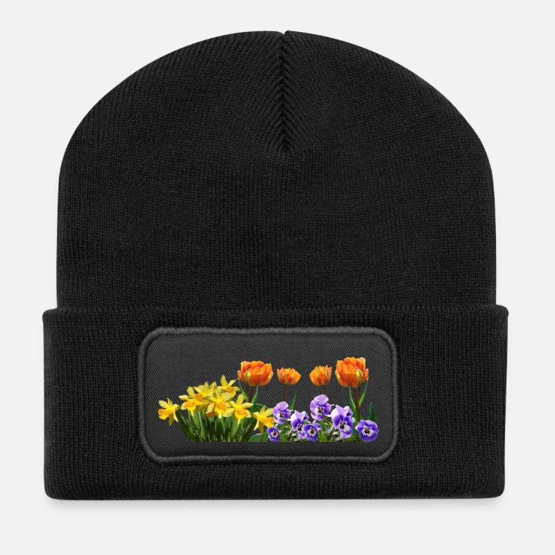 daffodils roses rosen blumen flowers tulips tulpen - Recycelte Patch Beanie - Schwarz