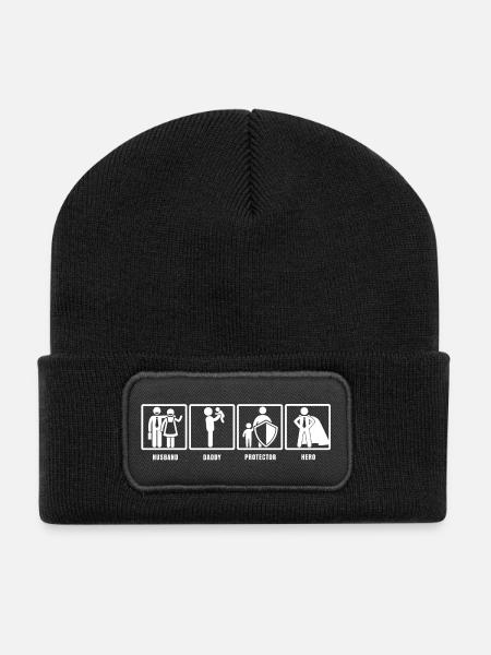 Super Dad Geschenk Hero Vatertag Papa Shirt - Recycelte Patch Beanie - Schwarz