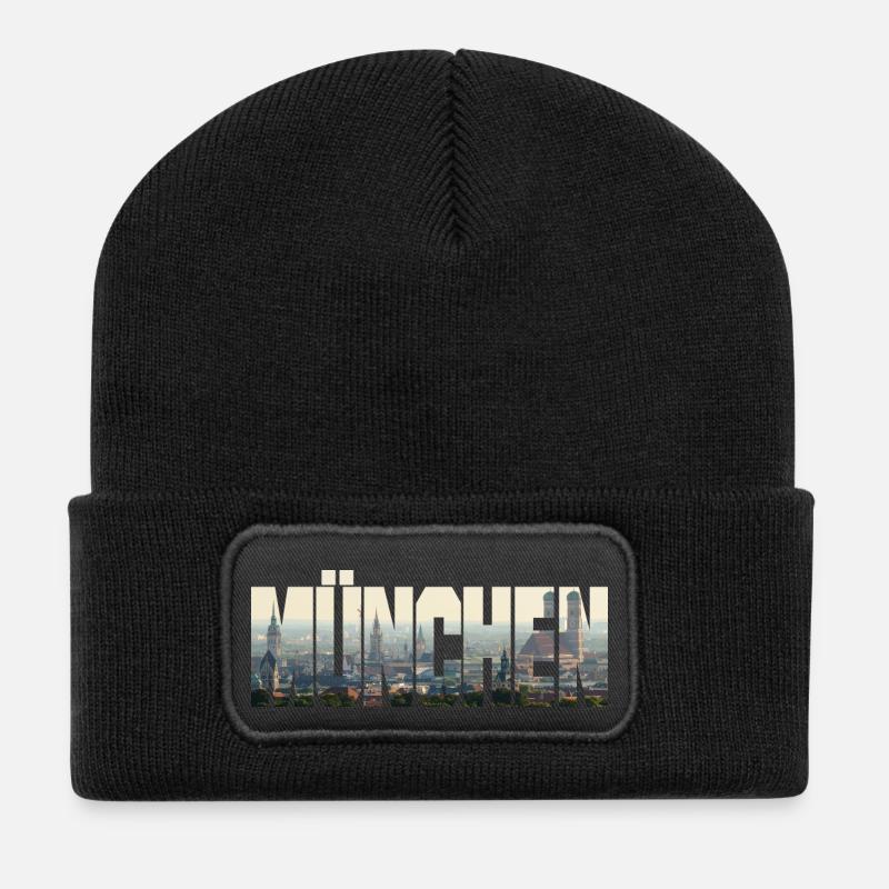 München Panorama - Recycelte Patch Beanie - Schwarz