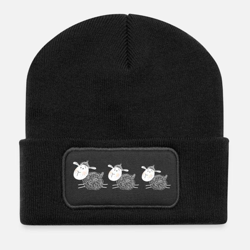 Trois moutons sont les meilleurs amis - moutons - agneau - Beanie recyclé à patch - noir