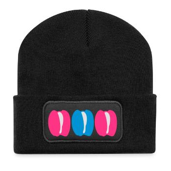 Blue pink color macaron sweet dessert - Recycled Patch Beanie - black - Front