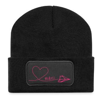 Mallorca Papierflieger - Recycelte Patch Beanie - Schwarz - Vorne
