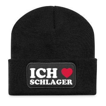 ICH LIEBE SCHLAGER - Recycelte Patch Beanie - Schwarz - Vorne