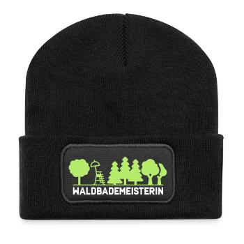 Waldbademeisterin für das Waldbaden im Waldbad - Recycelte Patch Beanie - Schwarz - Vorne