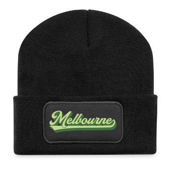 Retro Melbourne Australia lettering - Recycled Patch Beanie - black - Front