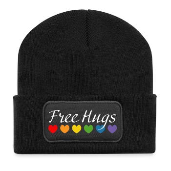 Rainbow Hearts Free Hugs LGBT lgbtqi queer - Recycled Patch Beanie - black - Front