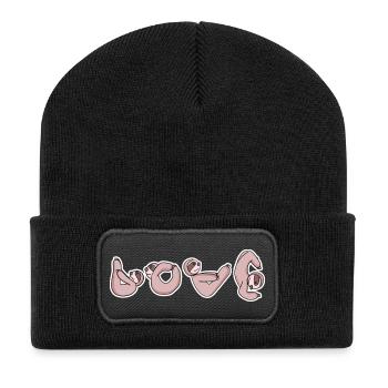 Faultier LOVE Yoga - Recycelte Patch Beanie - Schwarz - Vorne