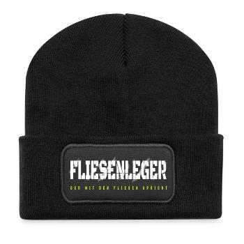 Fliesenleger Design - Recycelte Patch Beanie - Schwarz - Vorne