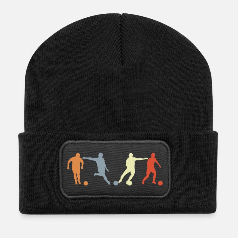 Fußballspieler Zeichnung - Recycelte Patch Beanie - Schwarz