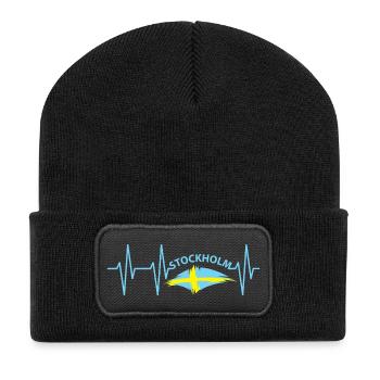 pouls battement de coeur stockholm Suède symbole icône - Beanie recyclé à patch - noir - Devant
