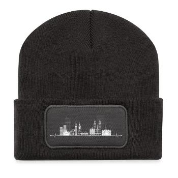 Skyline Pulse Stadtbild T-Shirt - Recycelte Patch Beanie - Dunkelgrau - Vorne