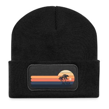Palmiers rétro coucher de soleil - Beanie recyclé à patch - noir - Devant