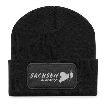 Sachsenlady - Sachsenladie - Sachsen - Dialekt - Recycelte Patch Beanie - Schwarz - Vorne