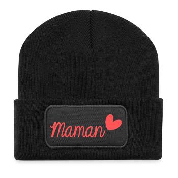 MOM. MOTHER'S DAY. HEART. HAPPY BIRTHDAY - Recycled Patch Beanie - black - Front