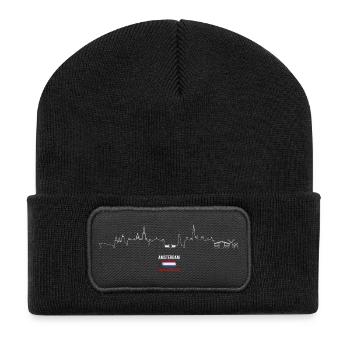 Skyline Amsterdam Herzschlag - Recycelte Patch Beanie - Schwarz - Vorne