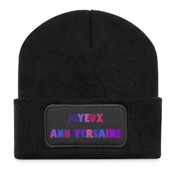 HAPPY BIRTHDAY. HAPPY BIRTHDAY. ANNIVERSARY. - Recycled Patch Beanie - black - Front