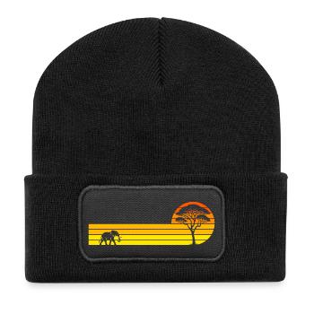 Afrikanischer Sonnenuntergang - Recycelte Patch Beanie - Schwarz - Vorne
