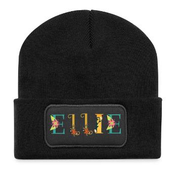ELLIE Name Art With Flowers Embroidered - Recycled Patch Beanie - black - Front