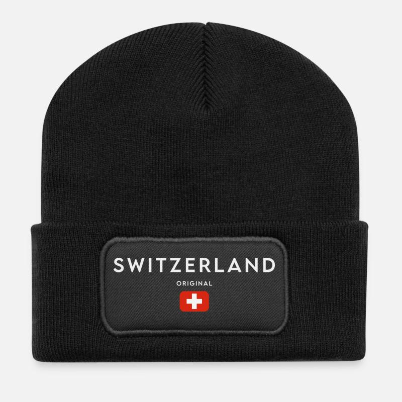 Flagge der Schweiz, Schweizer Stolz - Recycelte Patch Beanie - Schwarz