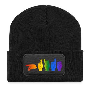 ASL Pride I - Farben der Pride-Flagge - Recycelte Patch Beanie - Schwarz - Vorne