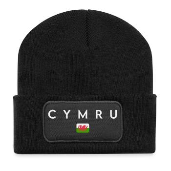 Flagge von Wales, walisischer Stolz - Recycelte Patch Beanie - Schwarz - Vorne