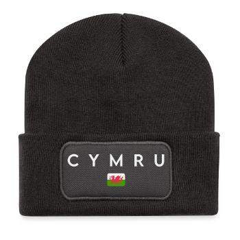 Flagge von Wales, walisischer Stolz - Recycelte Patch Beanie - Dunkelgrau - Vorne