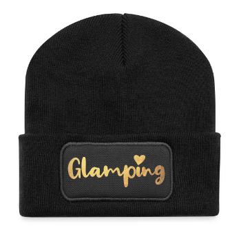Glamping Herz Gold Luxus Camping Camper - Recycelte Patch Beanie - Schwarz - Vorne