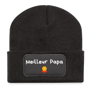 Best Papa - Papa Geschenkidee - Recycelte Patch Beanie - Dunkelgrau - Vorne