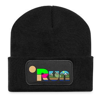 Laufen Natur Landschaft Unikat Läufer Wandern - Recycelte Patch Beanie - Schwarz - Vorne