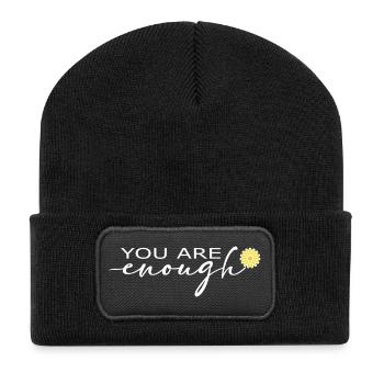 Positive Vibes – Du bist genug! - Recycelte Patch Beanie - Schwarz - Vorne