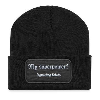 Humorous superpower sentence with wit - Recycled Patch Beanie - black - Front