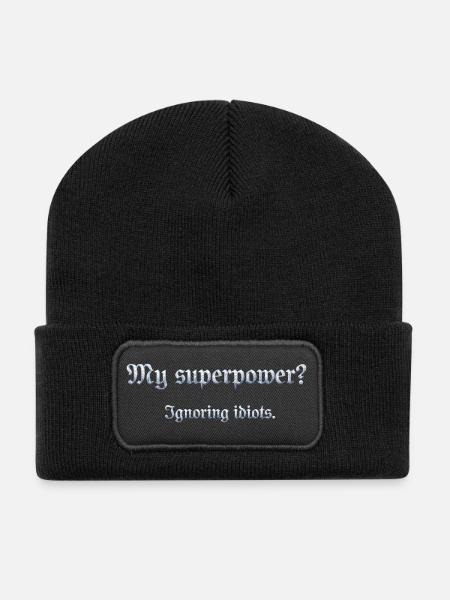 Humorvoller Superpower-Satz mit Witz - Recycelte Patch Beanie - Schwarz
