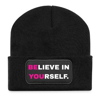 Inscription « Croyez en vous » - Beanie recyclé à patch - noir - Devant