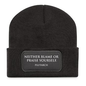 Plutarch Zitat - weder Tadel noch Lob - Recycelte Patch Beanie - Dunkelgrau - Vorne