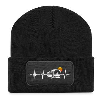 Linienbus Herzschlag Busfahrer Schulbus Bus - Recycelte Patch Beanie - Schwarz - Vorne