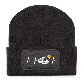 Linienbus Herzschlag Busfahrer Schulbus Bus - Recycelte Patch Beanie - Dunkelgrau - Vorne