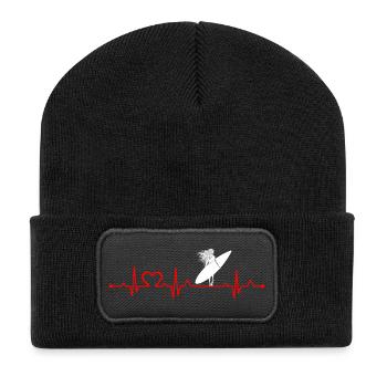 Surfen Mädchen Herzschlag EKG Strand Liebhaber Mädchen - Recycelte Patch Beanie - Schwarz - Vorne
