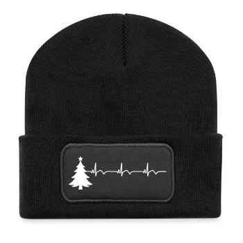 ECG du sapin de Noël Battement de cœur Méchant de Noël - Beanie recyclé à patch - noir - Devant