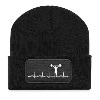Haltérophilie Battement de cœur ECG Gym Fitness Barbell Tr - Beanie recyclé à patch - noir - Devant