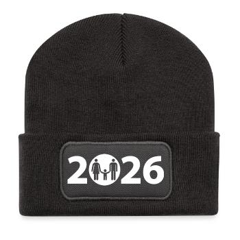 Famille 2026, Célébration familiale 2026, Naissance 2026 - Beanie recyclé à patch - charbon - Devant