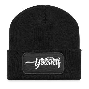Believe in yourself – Motivational quote design - Recycled Patch Beanie - black - Front