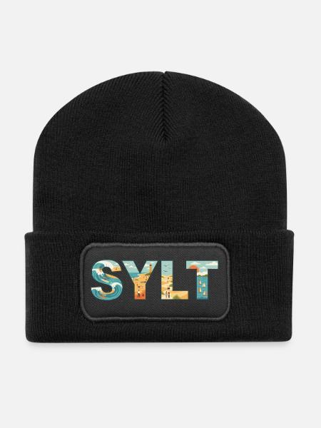 SYLT – Inselleben im Buchstaben-Design - Recycelte Patch Beanie - Schwarz